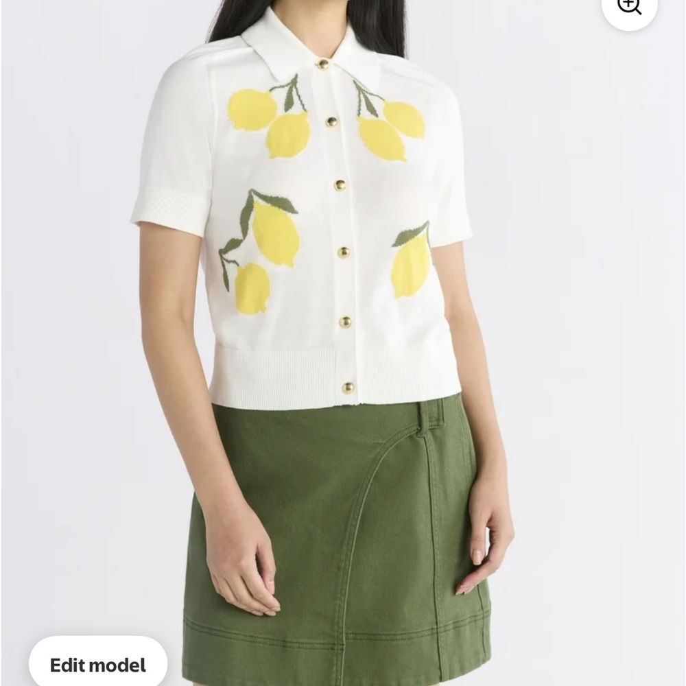 Lemon Print Button Front Cardigan